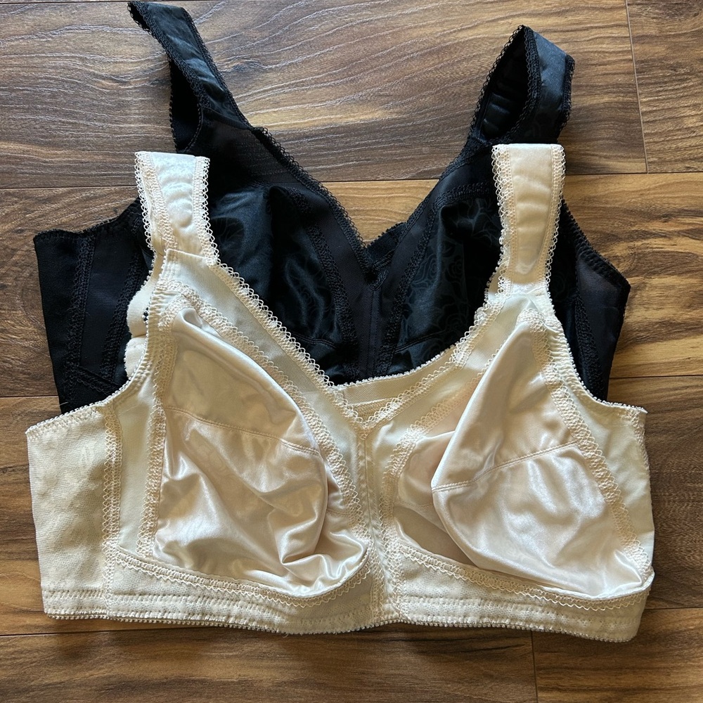 Playtex Bra 18 Hour Ultimate Shoulder Comfort Wireless 44C Black Cream Lot of 2